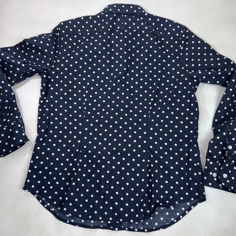 Chaps Womens Petite Polka Dot Button Down Shirt Long Sleeve Size MP Blue White‎ - Picture 9 of 9